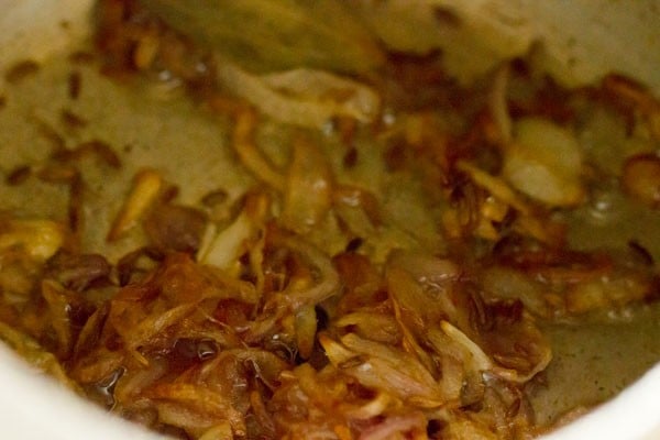 sauteing onions for matar pulao