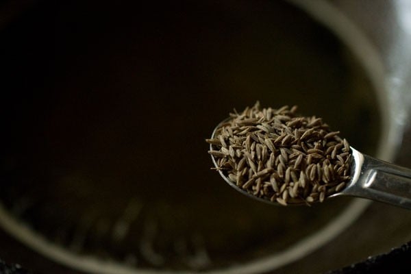 splutter cumin in oil in a pan