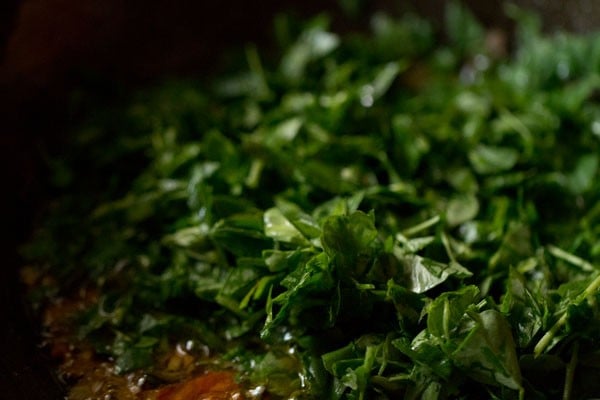 add fenugreek leaves to the mixture