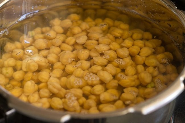 chickpeas in a pressure cooker with water