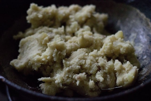 mashed sweet potatoes added in the hot oil. 