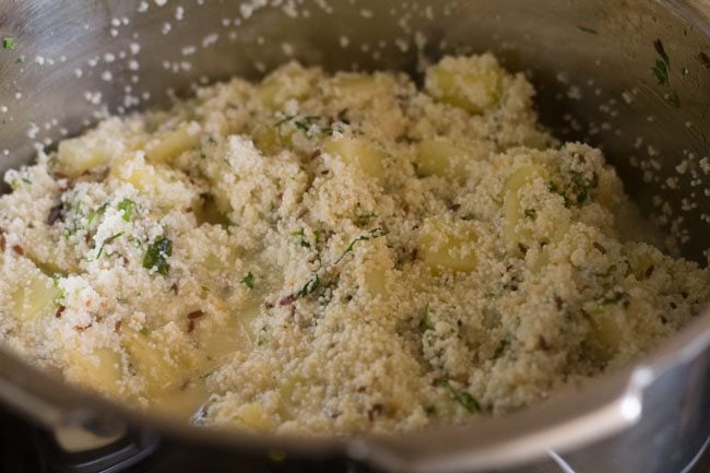 sama chawal stirred well with the potato mixture.  