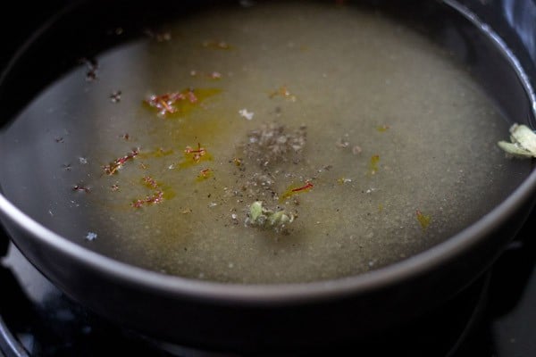 sugar, water, flavorings in a pan