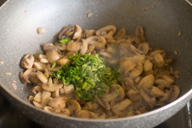 chopped celery added to mushrooms