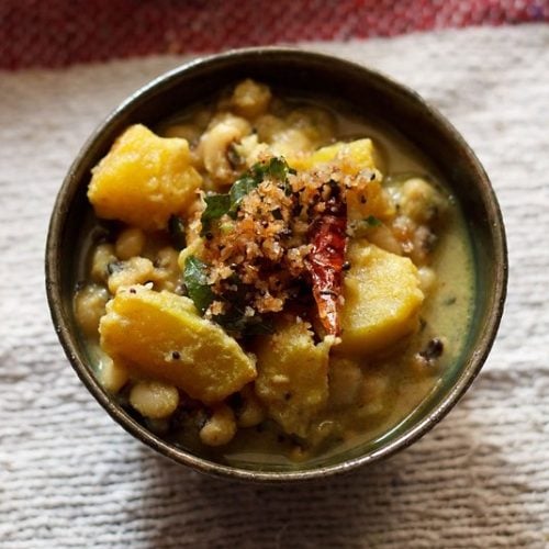 mathanga erissery served in a ceramic bowl.