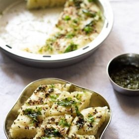 rava dhokla served in a steel plate