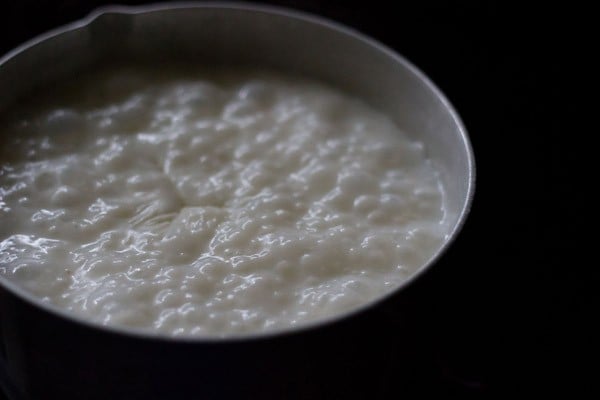 simmering and bubbling sabudana kheer.