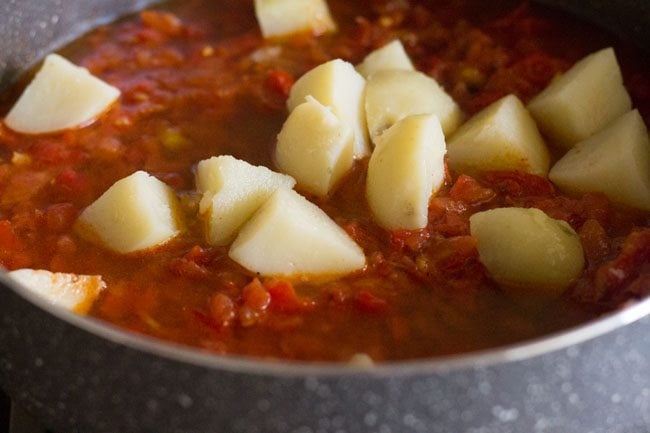 water added to the aloo tamatar sabzi. 