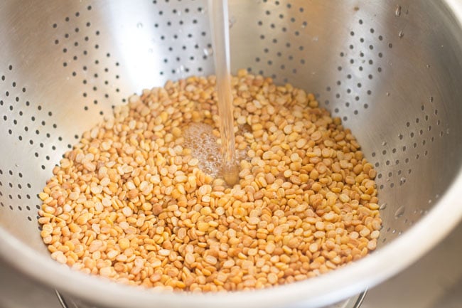 rinsing roasted moong dal