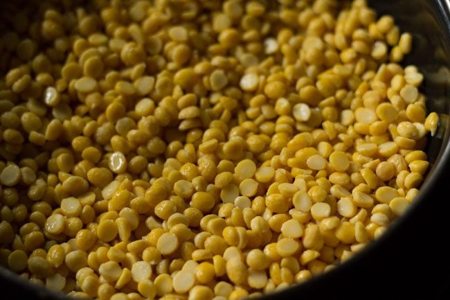 drained chana dal in a bowl