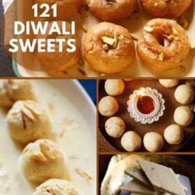 collage of four diwali sweets with text on top