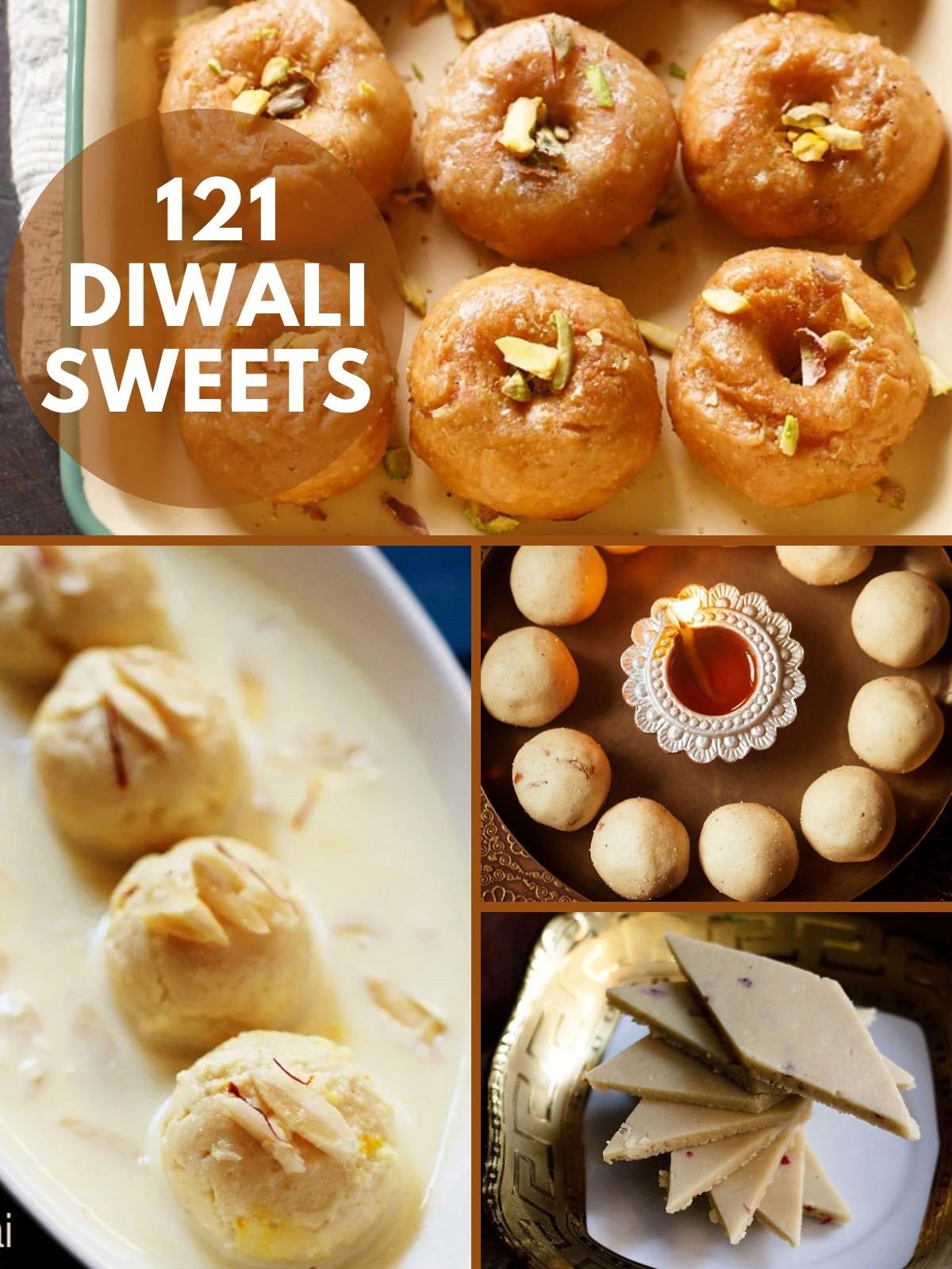 collage of four diwali sweets with text on top