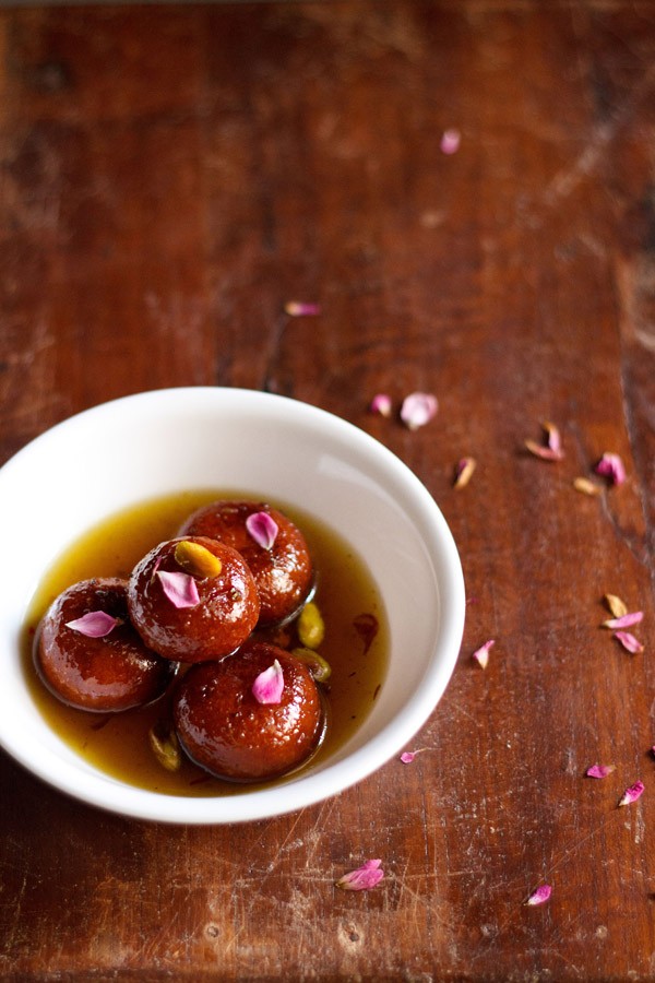 milk powder gulab jamun in a white bowl