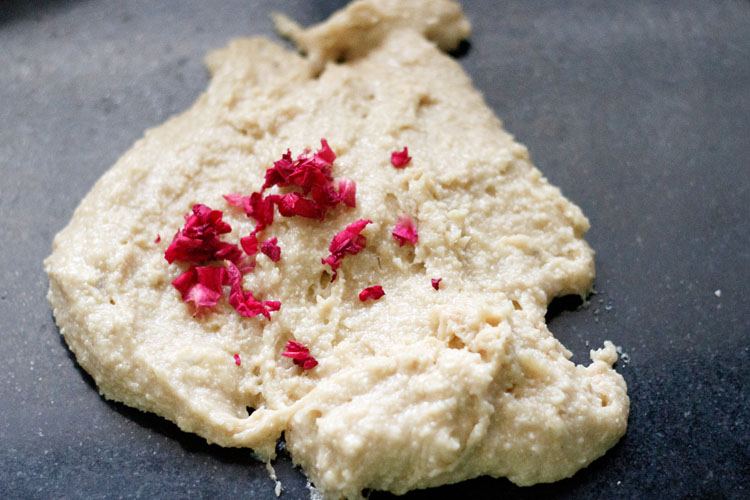 cashew fudge dough with rose petals added