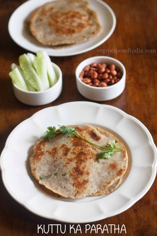 kuttu ka paratha or kuttu ki roti served on a white plate