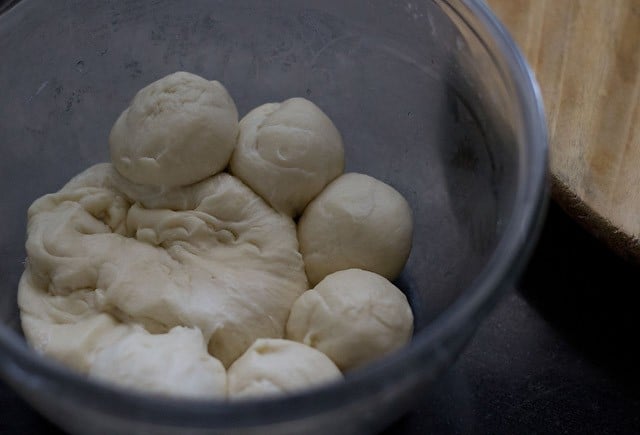 prepared dough divided into lemon sized balls. 
