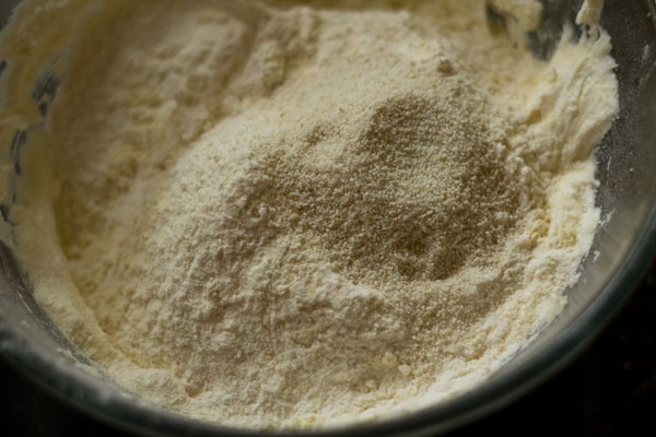 top shot of dry ingredients mixture for cookie recipe.