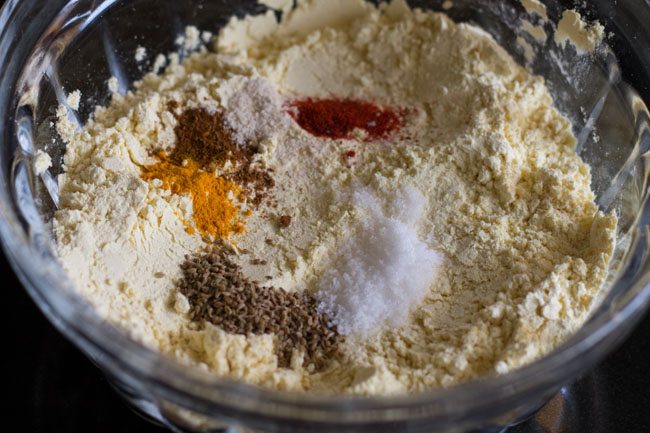 ground spices, salt added to mixing bowl