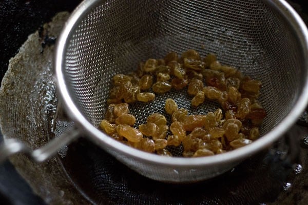 raisins in mesh strainer