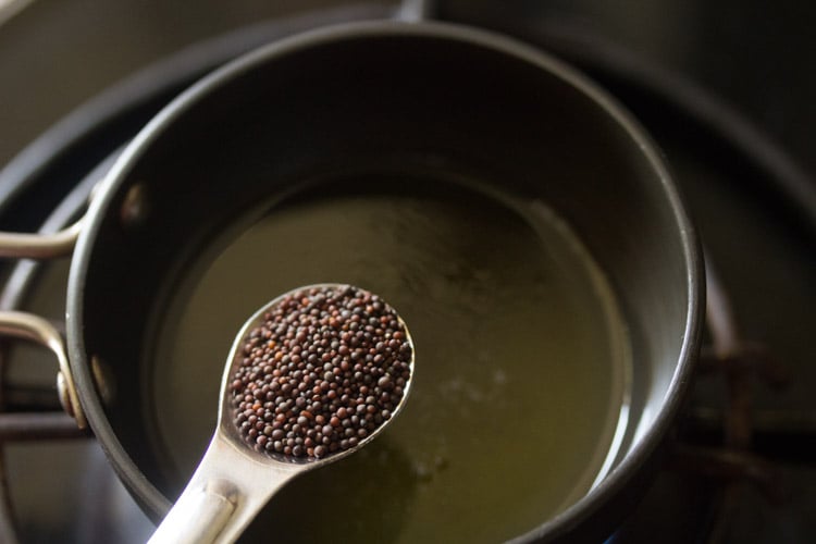 adding mustard seeds to hot ghee. 