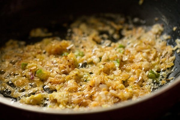 ginger-garlic-chilli paste being sautéed 