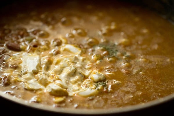 cream and kasuri methi added to the rajma masala