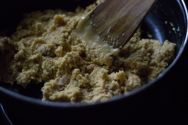 roasting the ladoo mixture on low heat. 