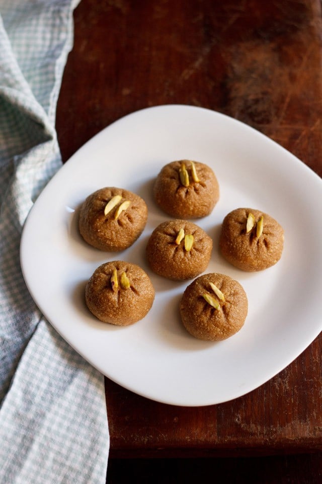 sandesh served on a white plate.