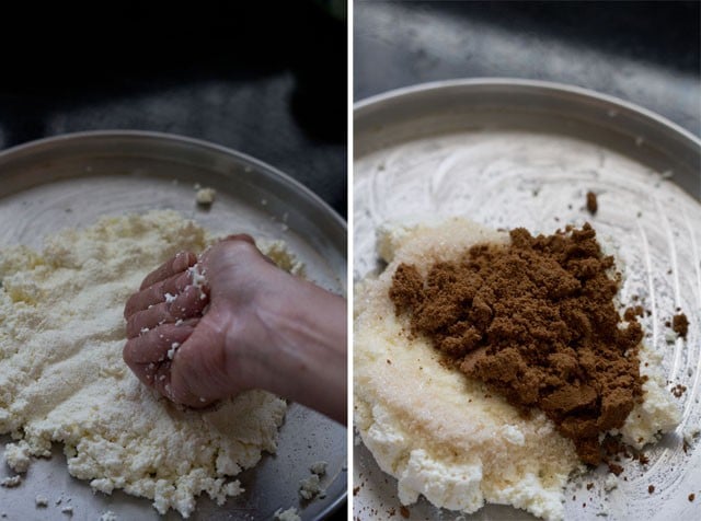 collage of kneaded paneer sugar and jaggery