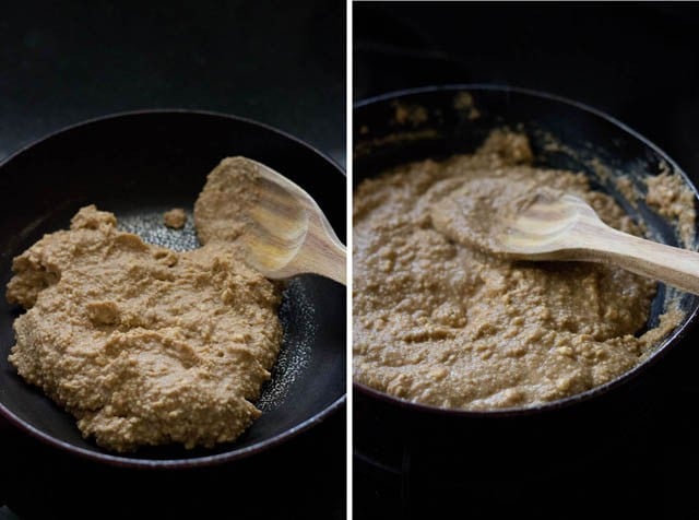 collage of smooth paneer, jaggery and sugar mixture