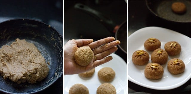 collage of shaped sandesh with sliced almonds on top