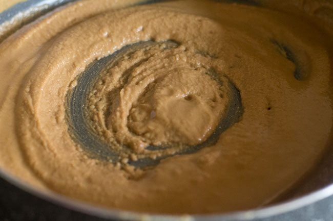 wheat flour releasing ghee after getting roasted well. 