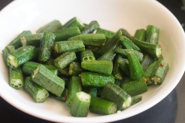 sauteed bhindi in a plate