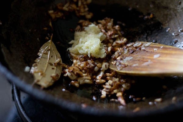 ginger-garlic paste added to the onions. 