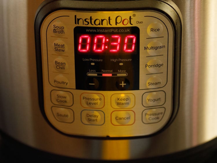 Pressure cook button switched on in instant pot