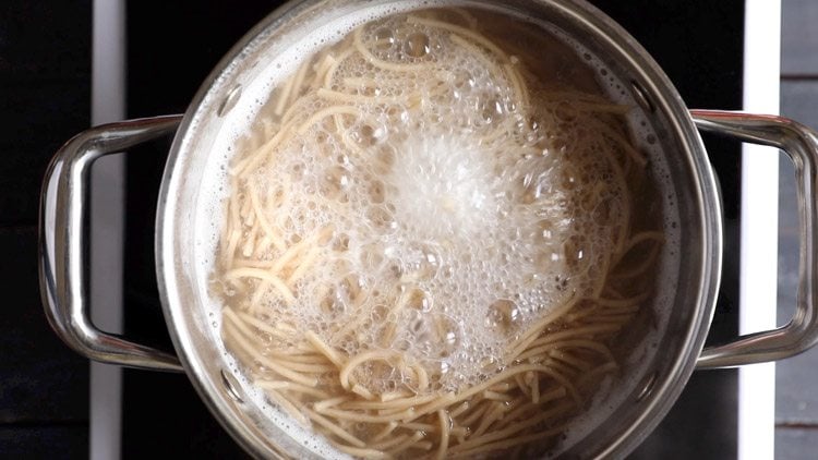 noodles being boiled