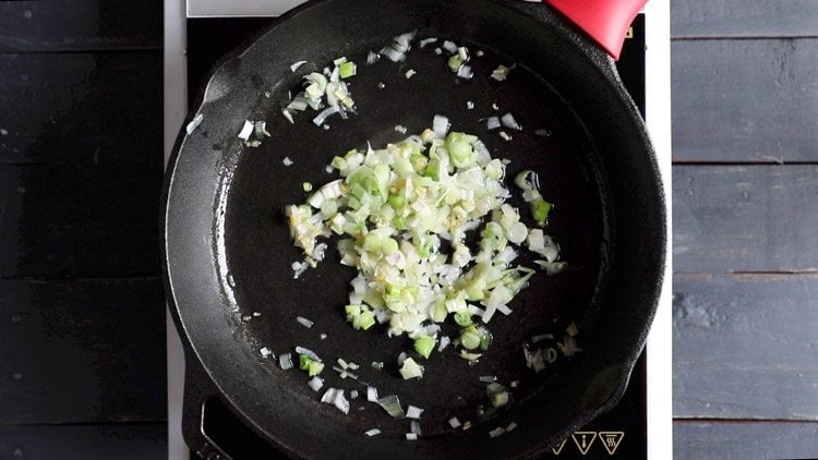 stir-frying spring onions