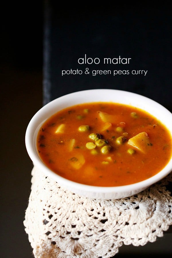 aloo matar served in a white bowl