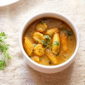 baby corn masala recipe, baby corn curry recipe, baby corn gravy recipe