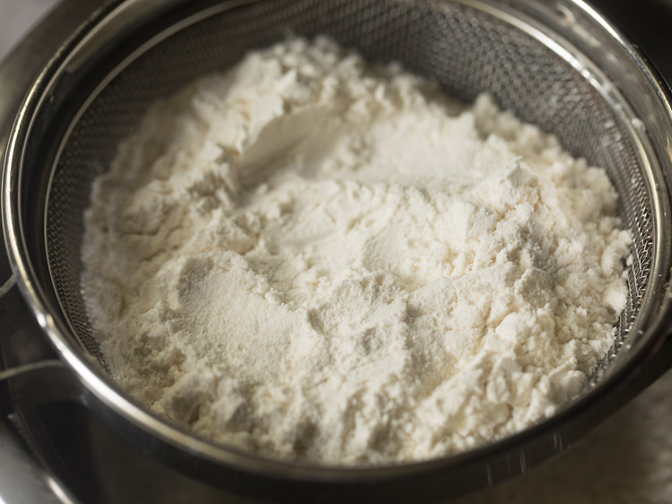 all purpose flour in a sieve