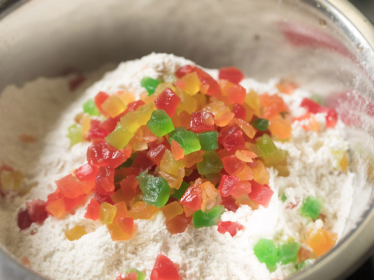 tutti frutti added to flour