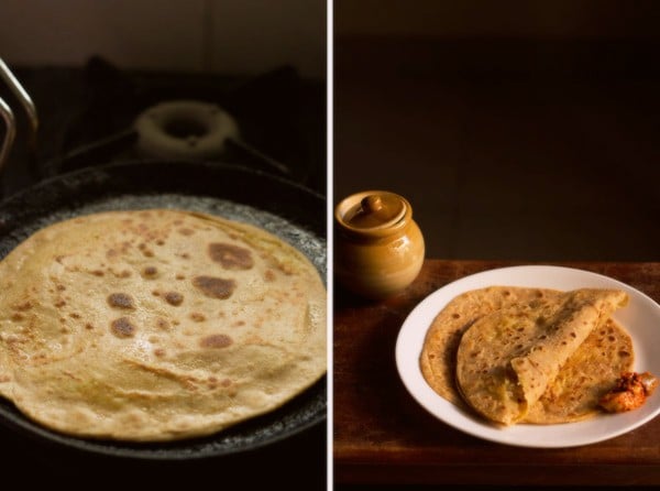 making aloo gobi paratha. 