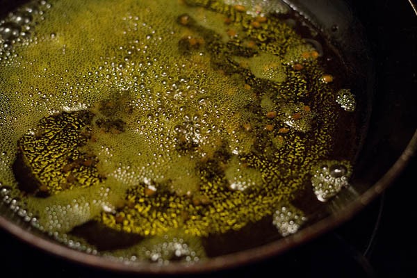 adding fenugreek seeds and mustard seeds to the hot oil. 