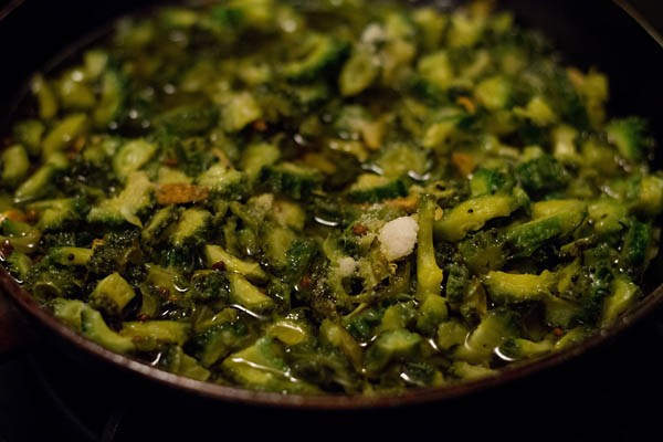 add salt to make karela pickle recipe