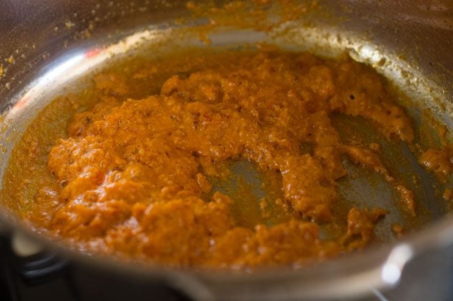 oil is starting to leave the sides of the masala paste.