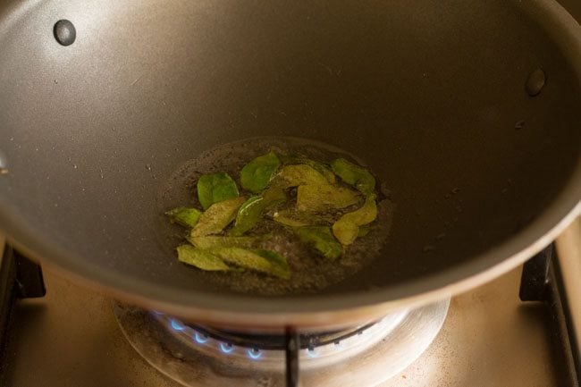 curry leaves added to the hot oil. 