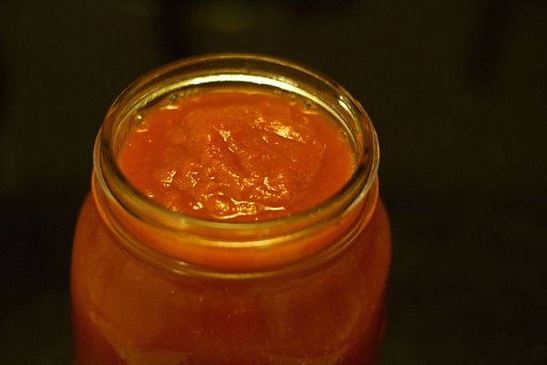 tomato sauce in sterilized jar