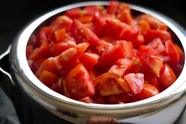 chopped tomatoes in a large casserole