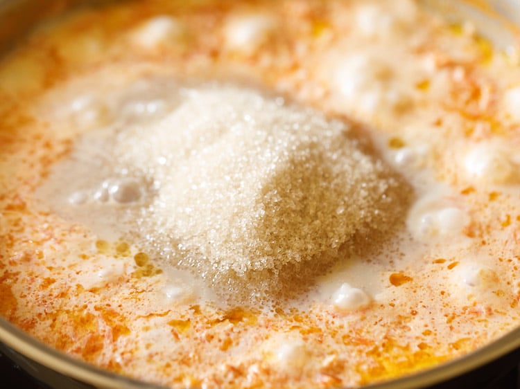 sugar added to gajar ka halwa.