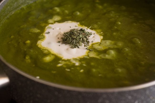 cream and dry fenugreek leaves added to curry